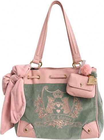 Juicy Couture New Love Chapter Tote Bag, Velour Embroidered Scottie Dogs, Bow Accent, Coin Pouch & Pom Charms, 12 x 11 Inches in Kuwait