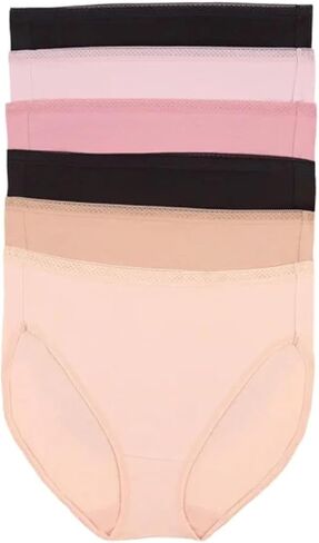 Felina Women's 6-Pack Pima Cotton Blend Hi-cut with Lace Trim Waistband Size-Large in Kuwait