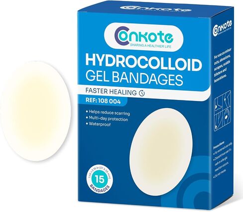 Conkote Hydrocolloid Bandages 15 Count, 1.46"×2.17" Waterproof Blister Bandages Cushion Hydrocolloid Gel Bandages Fast Healing for Minor Cuts & Scrapes in Saudi Arabia
