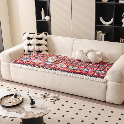 Boho Couch Cover for Pets Super Soft Sofa Covers for Cats & Dogs Washable Sofa SlipCover Furniture Couch Protector for Living Room(35" x 71", Red) in Saudi Arabia