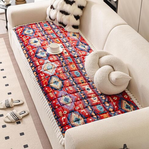 Boho Couch Cover for Pets Super Soft Sofa Covers for Cats & Dogs Washable Sofa SlipCover Furniture Couch Protector for Living Room(35" x 71", Red) in Saudi Arabia