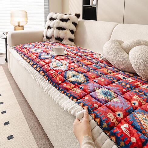 Boho Couch Cover for Pets Super Soft Sofa Covers for Cats & Dogs Washable Sofa SlipCover Furniture Couch Protector for Living Room(35" x 71", Red) in Saudi Arabia