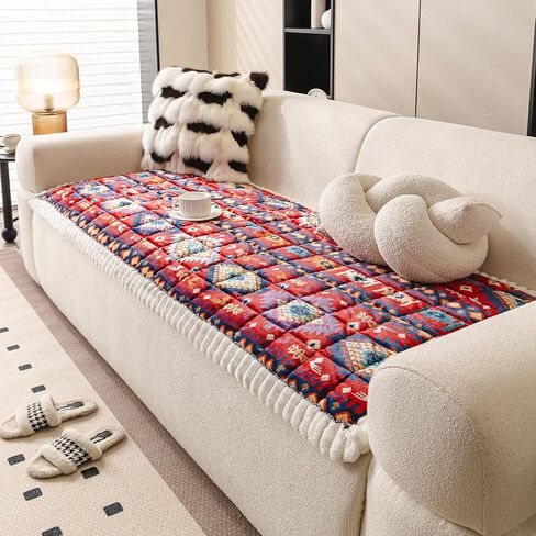 Boho Couch Cover for Pets Super Soft Sofa Covers for Cats & Dogs Washable Sofa SlipCover Furniture Couch Protector for Living Room(35" x 71", Red) in Saudi Arabia