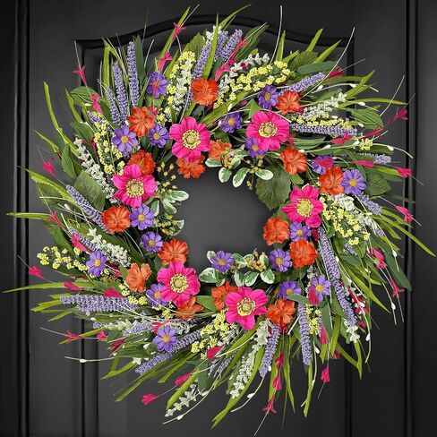Christmas Wreaths for Front Door with Lights,24 inch Gold Large Christmas Wreaths Outdoor,Decorated with Christmas Ball,Pine Cones,Branches,Rose,Ribbon,Berry for Thanksgiving Fall Winter Decor in Kuwait
