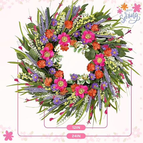 Christmas Wreaths for Front Door with Lights,24 inch Gold Large Christmas Wreaths Outdoor,Decorated with Christmas Ball,Pine Cones,Branches,Rose,Ribbon,Berry for Thanksgiving Fall Winter Decor in Kuwait