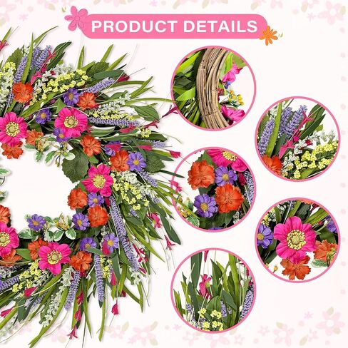 Christmas Wreaths for Front Door with Lights,24 inch Gold Large Christmas Wreaths Outdoor,Decorated with Christmas Ball,Pine Cones,Branches,Rose,Ribbon,Berry for Thanksgiving Fall Winter Decor in Kuwait
