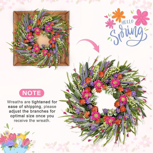Christmas Wreaths for Front Door with Lights,24 inch Gold Large Christmas Wreaths Outdoor,Decorated with Christmas Ball,Pine Cones,Branches,Rose,Ribbon,Berry for Thanksgiving Fall Winter Decor in Kuwait
