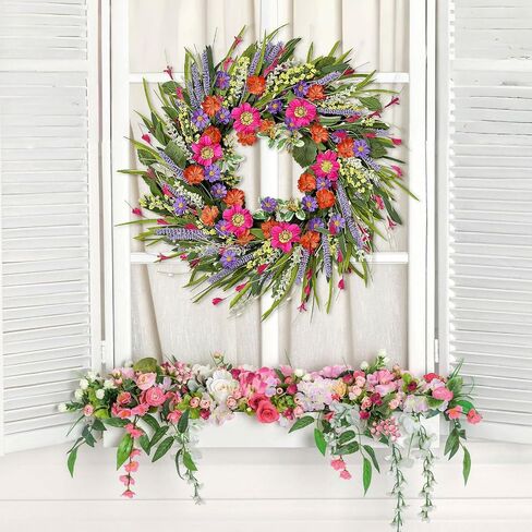 Christmas Wreaths for Front Door with Lights,24 inch Gold Large Christmas Wreaths Outdoor,Decorated with Christmas Ball,Pine Cones,Branches,Rose,Ribbon,Berry for Thanksgiving Fall Winter Decor in Kuwait