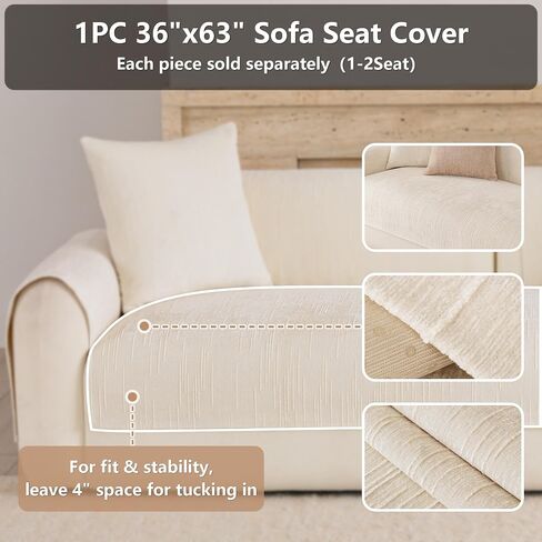Non Slip Couch Cover, Washable Couch Cover for 3 Cushion Couch Sofa L Sharped Sofa, Cozy Couch Protector Pet Friendly (White,36"x82") in Saudi Arabia