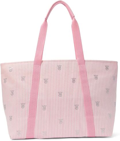 Victoria's Secret VS Logo Rhinestone Heritage Stripe Tote Bag Pink White Large Carryall New in Kuwait