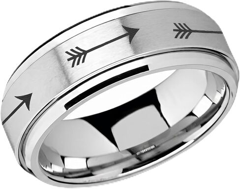 Silver 316L Stainless Steel Ring, Fidget Spinner, Laser Engraved Arrows, Beveled,Stress Relieving Promise Wedding Ring, Comfort Fit in Saudi Arabia