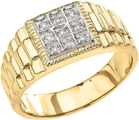 Men's Fine 14k Yellow Gold Diamond Square Watch Band in Saudi Arabia