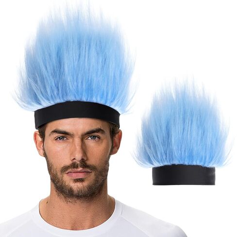 Sky Blue Funny Hat Headband Wig for Adults Crazy Hair Hairy Headband Wig Hat for Spirit Week Halloween Cosplay in Saudi Arabia