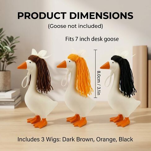Goose Wig, Porch Goose Wigs for Desk Decor, Mini Porch Goose Wig Set of 3, Fits 7 Inch Desktop Goose Toy and Goose Statue, Short Style Knitted Wigs for Home Decor in Saudi Arabia
