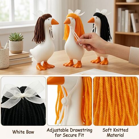 Goose Wig, Porch Goose Wigs for Desk Decor, Mini Porch Goose Wig Set of 3, Fits 7 Inch Desktop Goose Toy and Goose Statue, Short Style Knitted Wigs for Home Decor in Saudi Arabia