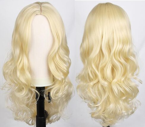 RightOn Blonde Wig Long Wavy Wig Charming Full Synthetic Wigs for Women Natural Curly Hair Light Blonde Long Wigs with Hairnet in Saudi Arabia