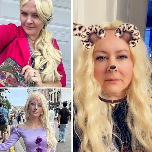 RightOn Blonde Wig Long Wavy Wig Charming Full Synthetic Wigs for Women Natural Curly Hair Light Blonde Long Wigs with Hairnet in Saudi Arabia