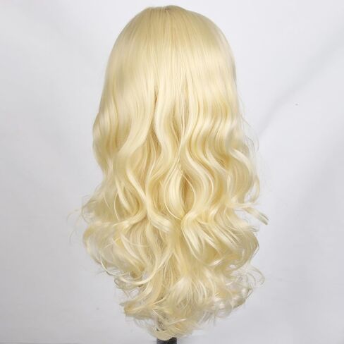 RightOn Blonde Wig Long Wavy Wig Charming Full Synthetic Wigs for Women Natural Curly Hair Light Blonde Long Wigs with Hairnet in Saudi Arabia