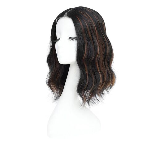 Short Wavy Brown Blonde Highlight Wig for Women, Heat Resistant Synthetic Lace Hairline Middle Part Bob Style Wig Natural Looking for Daily Party 14 Inch in Kuwait