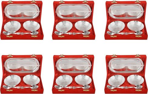 NOBILITY Bowl Spoon Tray Set Silver Plated Dry Fruits Dessert Serving Diwali Christmas Eid Wedding Return Gifts Friends Family Housewarming Home Decoration Corporate Gift items in Kuwait