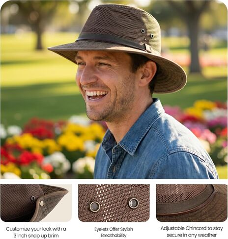 Henschel Hats Rawlston Distressed Breezer Hat - Mesh Crown with Side Eyelets - Perfect Hat for Sun-Filled Adventures. in Saudi Arabia