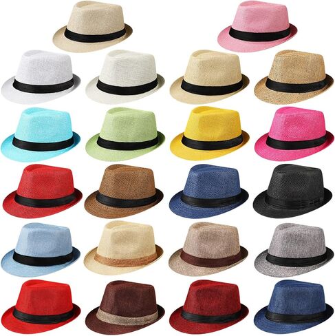 JaGely 22 Pcs Fedora Hats for Men Panama Hats Bulk Short Brim Straw Fedora Hat Cuban Hat for Men Women in Saudi Arabia