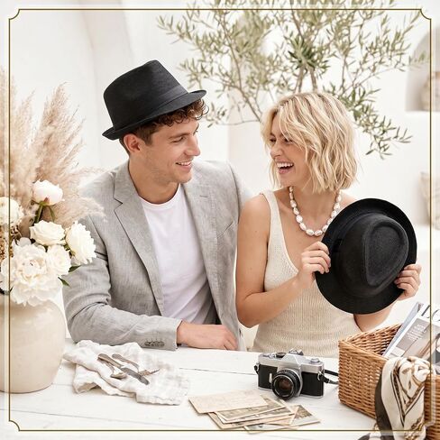 JaGely 22 Pcs Fedora Hats for Men Panama Hats Bulk Short Brim Straw Fedora Hat Cuban Hat for Men Women in Saudi Arabia