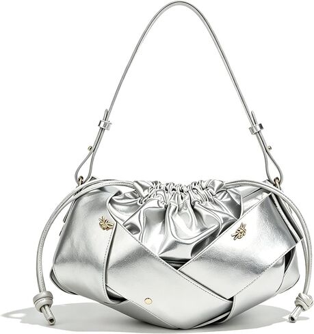 Gold Drawstring Bag for Women Evening Bucket Purse Woven Pu Leather Hobo Handbag Cloud Clutch Purse in Saudi Arabia
