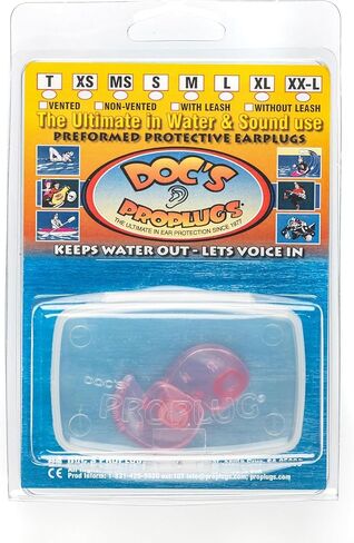 Medium Small – Non-Vented Doc’s Proplugs – Pink – Non-LEASHED – Reusable Earplugs for Swimming, Bathing, Light Industrial Use | Blocks Water, Noise, & Irritation | Includes Case | Made in USA in Saudi Arabia