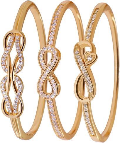 3 Pack 18K Gold Plated Bangles Bracelet Set for Women, Dainty Vintage Trendy Fashion Jewelry, Ideal Gift for Birthday Christmas Valentine's Day Mother's Day for Girlfriend Wife Mom Sister in Saudi Arabia
