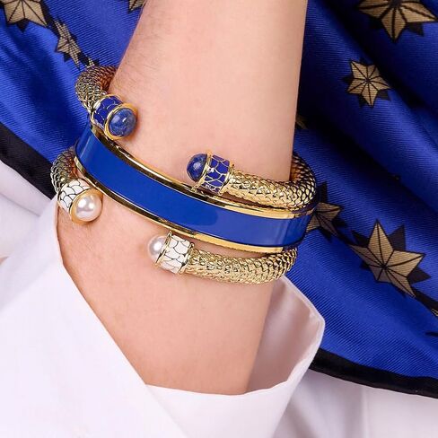 Halcyon Days Minoan Torque Cobalt & Gold Bangle - BRMIN18SHTG in Saudi Arabia