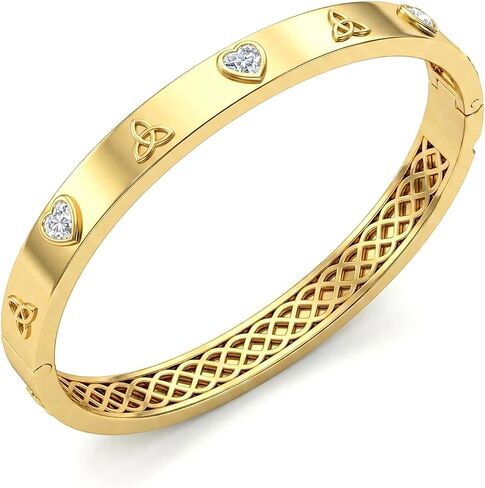 7 Inches Moissanite Bangle Bracelet for Women, 5mm 1.5CT Heart Shape D Color VVS1 Celtic Knot Bracelets, 14k Gold Bracelets for Valentine's Day Gift in Saudi Arabia