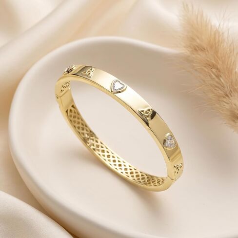 7 Inches Moissanite Bangle Bracelet for Women, 5mm 1.5CT Heart Shape D Color VVS1 Celtic Knot Bracelets, 14k Gold Bracelets for Valentine's Day Gift in Saudi Arabia