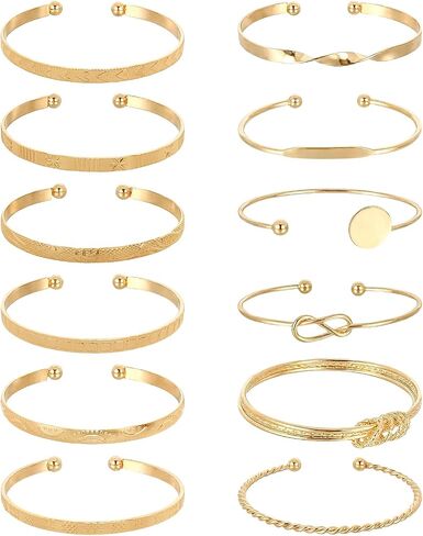 12 Pcs Gold Bangle Bracelets for Women Multi Layer Textured Stackable Bangle Set 14K Gold Plated Chunky Bracelets Boho Jewelry Gifts in Saudi Arabia