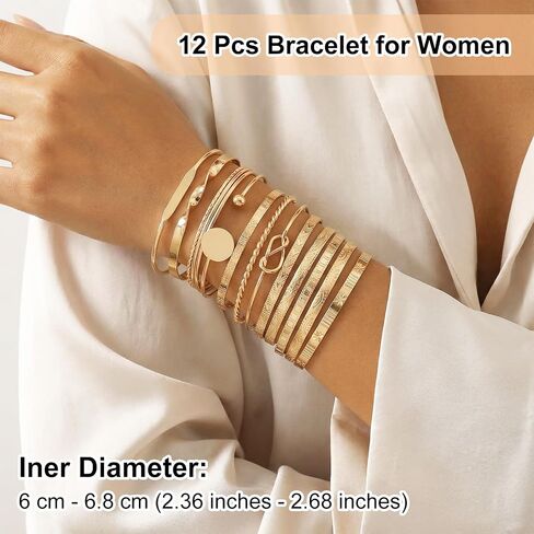 12 Pcs Gold Bangle Bracelets for Women Multi Layer Textured Stackable Bangle Set 14K Gold Plated Chunky Bracelets Boho Jewelry Gifts in Saudi Arabia