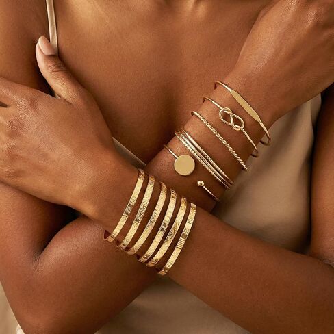 12 Pcs Gold Bangle Bracelets for Women Multi Layer Textured Stackable Bangle Set 14K Gold Plated Chunky Bracelets Boho Jewelry Gifts in Saudi Arabia