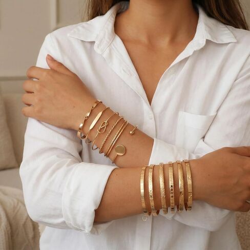12 Pcs Gold Bangle Bracelets for Women Multi Layer Textured Stackable Bangle Set 14K Gold Plated Chunky Bracelets Boho Jewelry Gifts in Saudi Arabia
