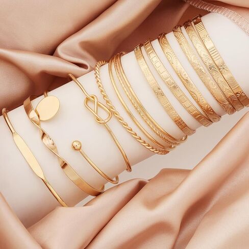 12 Pcs Gold Bangle Bracelets for Women Multi Layer Textured Stackable Bangle Set 14K Gold Plated Chunky Bracelets Boho Jewelry Gifts in Saudi Arabia