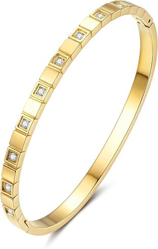 Joo&Rind Gold Bangle Bracelets for Women 18K Gold Plated Stainless Steel Bracelet Dainty Hinged Bangles Non Tarnish Waterproof with Cubic Zirconia Jewelry Gift for Everyday Wear in Saudi Arabia