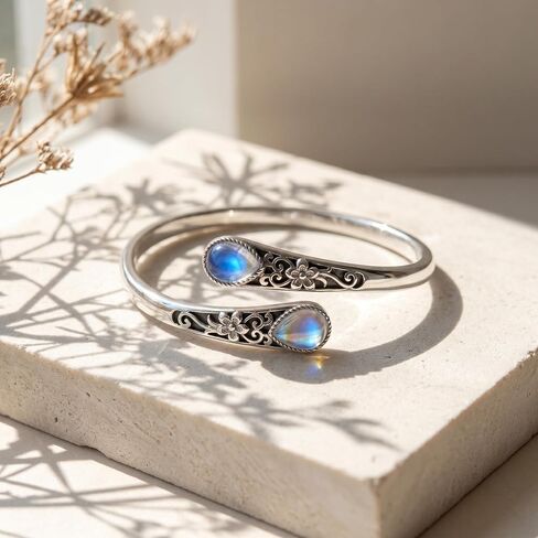 Moonstone Bangle Bracelet Filigree Cuff Bracelet Vintage Boho Jewelry Gifts for Women in Saudi Arabia
