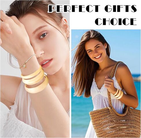 Chunky Gold Bangle Bracelets Set, 14k Gold Plated Stackable Cuff Bangles, Trendy Statement Cuff Bracelet Stack Fashion Jewelry Gifts in Saudi Arabia