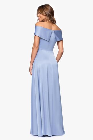 Xscape Women's Satin Off the Shoulder Floor Length Dress (Petite) in Kuwait