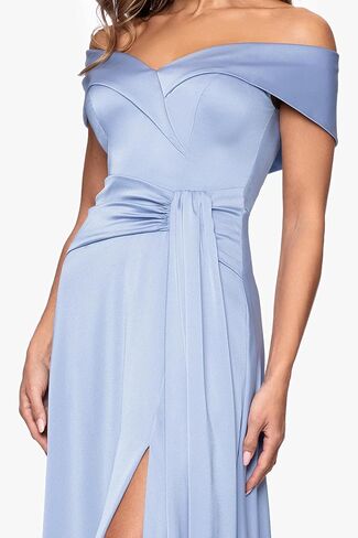 Xscape Women's Satin Off the Shoulder Floor Length Dress (Petite) in Kuwait