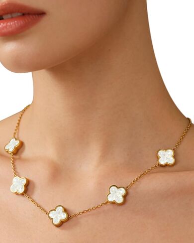 Clover Jewelry Set for Women 18K Gold Plated Four Leaf Stud Earring Necklace and Bracelet Set Stainless Steel Adjustable Link Chain Lucky Simple Jewelry Gift for Women 3Pcs in Saudi Arabia