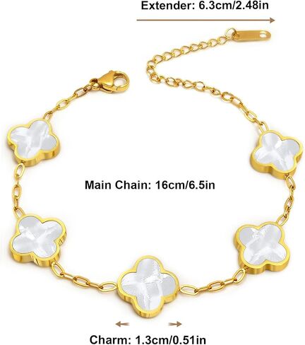Clover Jewelry Set for Women 18K Gold Plated Four Leaf Stud Earring Necklace and Bracelet Set Stainless Steel Adjustable Link Chain Lucky Simple Jewelry Gift for Women 3Pcs in Saudi Arabia