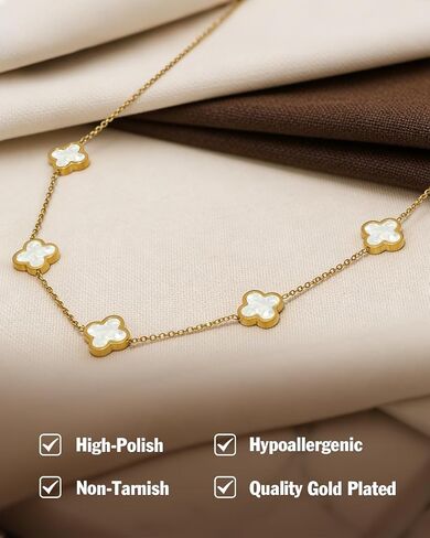Clover Jewelry Set for Women 18K Gold Plated Four Leaf Stud Earring Necklace and Bracelet Set Stainless Steel Adjustable Link Chain Lucky Simple Jewelry Gift for Women 3Pcs in Saudi Arabia
