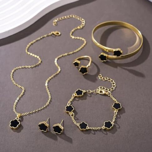 Sparkling Lucky Clover Jewelry Set for Women, Acrylic Bracelet, Earrings and Necklace Set, Four-Leaf Clover Design, Fashionable Elegant Gift for Her, Trendy Women’s Accessories in Kuwait