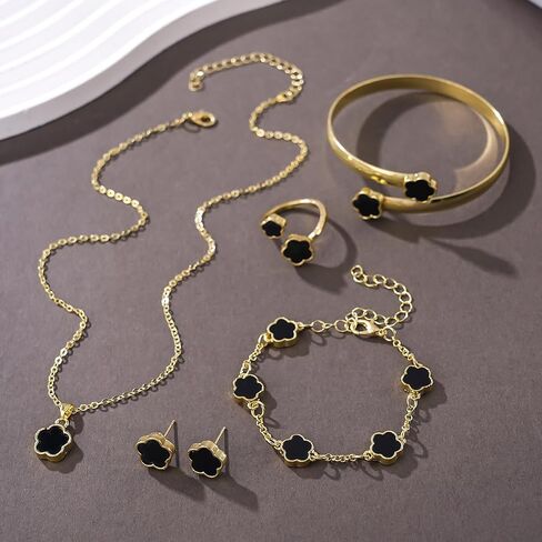 Sparkling Lucky Clover Jewelry Set for Women, Acrylic Bracelet, Earrings and Necklace Set, Four-Leaf Clover Design, Fashionable Elegant Gift for Her, Trendy Women’s Accessories in Kuwait