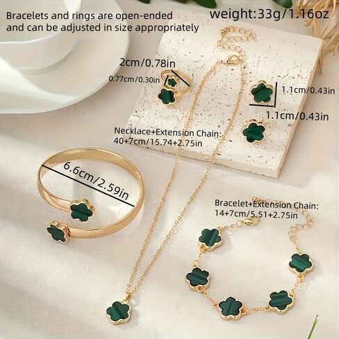 Sparkling Lucky Clover Jewelry Set for Women, Acrylic Bracelet, Earrings and Necklace Set, Four-Leaf Clover Design, Fashionable Elegant Gift for Her, Trendy Women’s Accessories in Kuwait