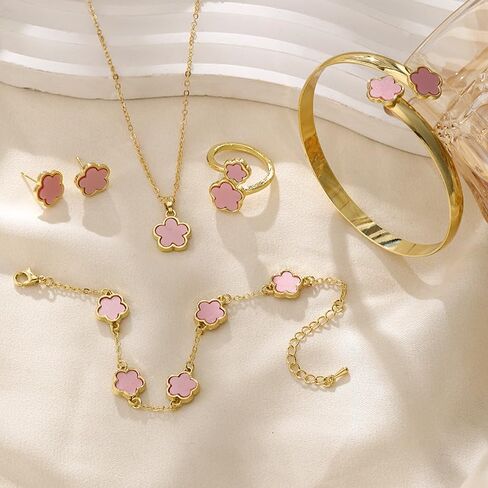 Sparkling Lucky Clover Jewelry Set for Women, Acrylic Bracelet, Earrings and Necklace Set, Four-Leaf Clover Design, Fashionable Elegant Gift for Her, Trendy Women’s Accessories in Kuwait